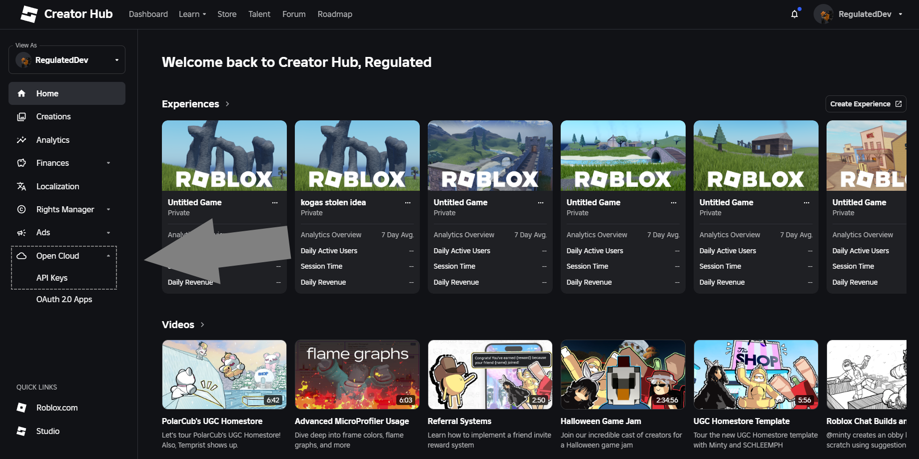 Roblox creator dashboard